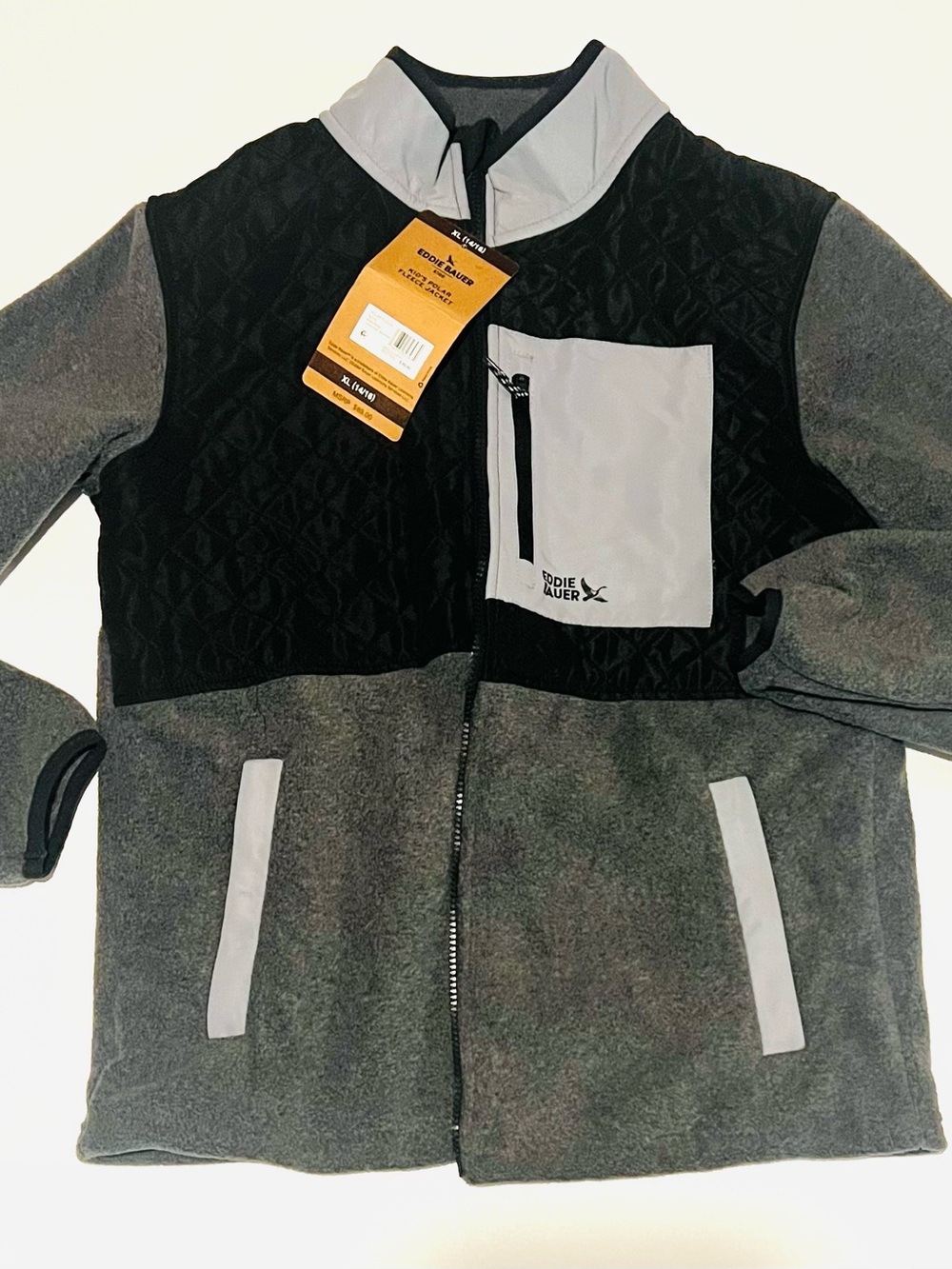 Eddie Bauer Boys Jacket Polar Fleece Charcoal Heather Colorblock XL 14/16 RV 89